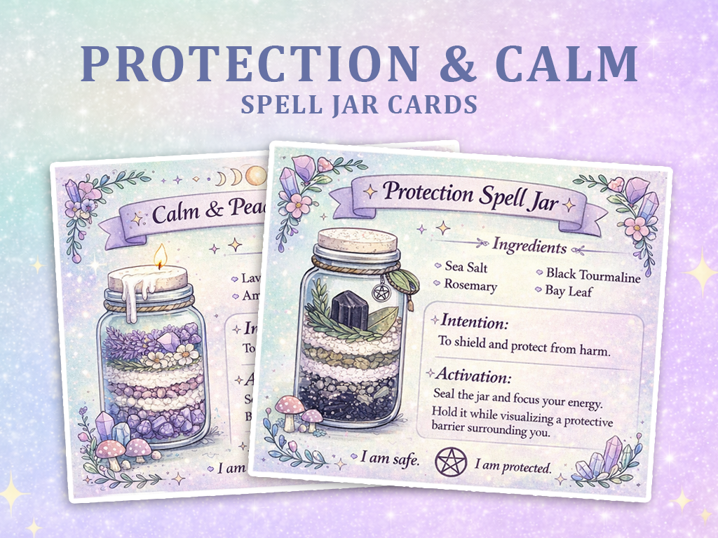 Spell Jar Grimoire Cards | Protection & Calm (Printable PDF)