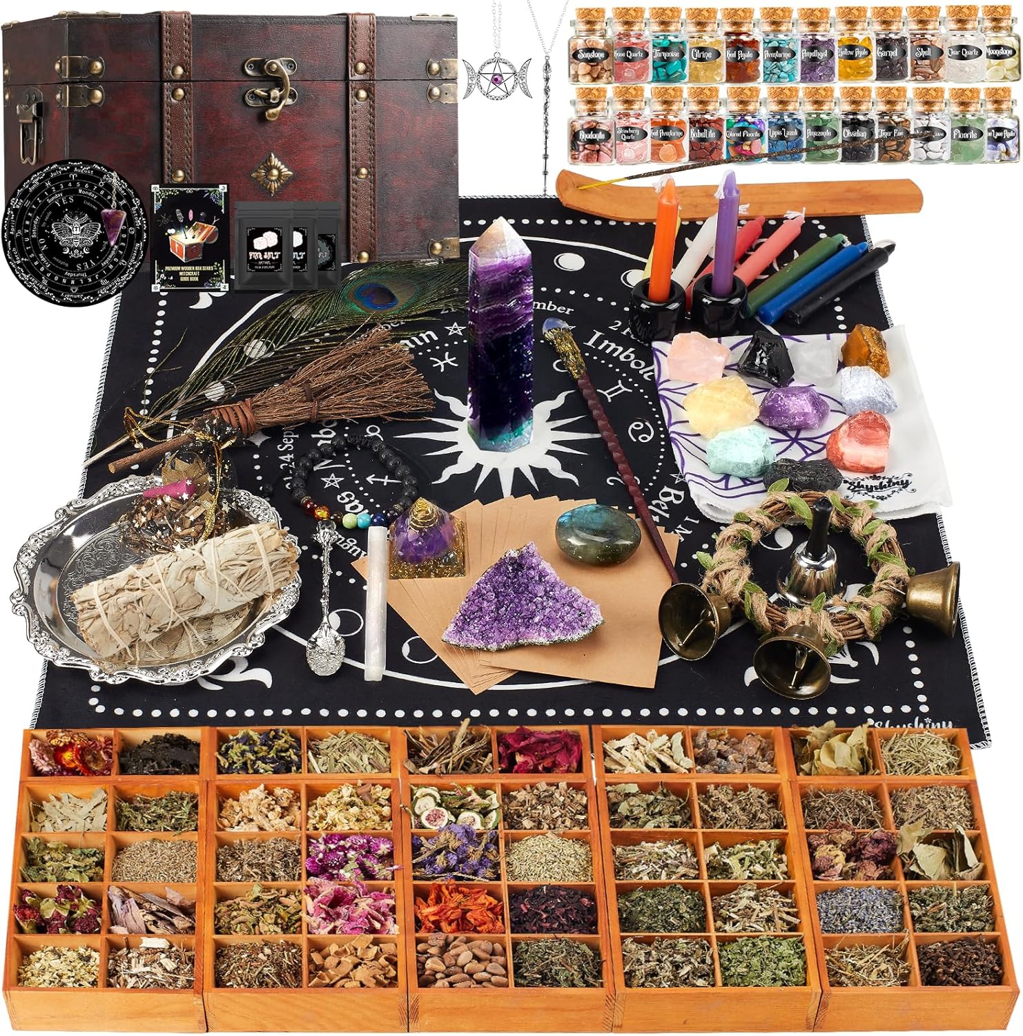 200 Piece Witchcraft Supplies Kit with Wooden Box