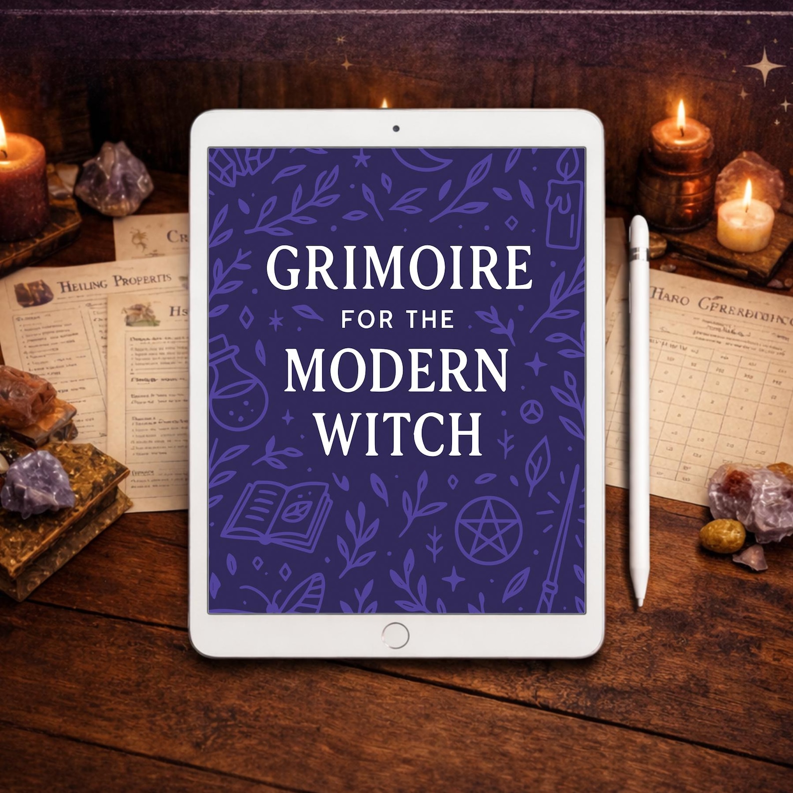 Grimoire for Modern Witches printable and digital spell guide cover.