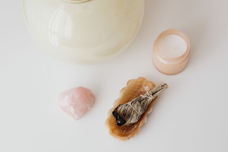 Crystals arranged for a simple magical practice.