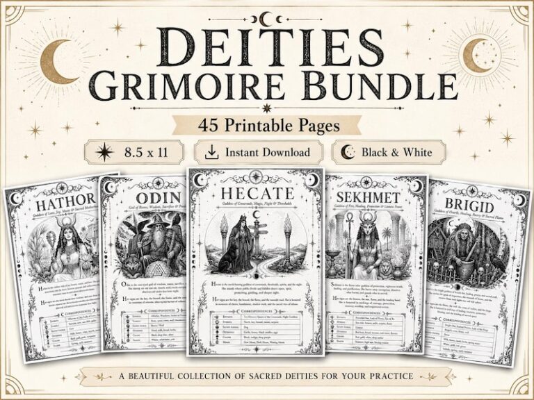 Deities Grimoire Bundle - 45 Printable Witchcraft Pages