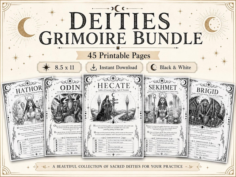 Deities Grimoire Bundle - 45 Printable Witchcraft Pages