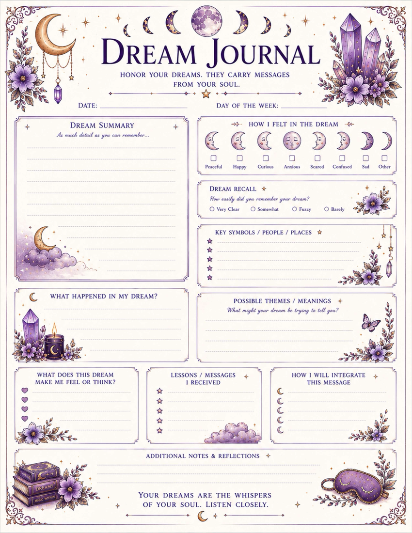 Dream Journal printable page preview