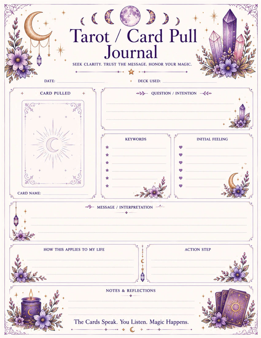 Tarot Journal printable page preview